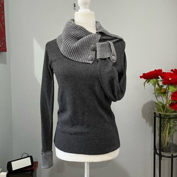 NEW Banana Republic Wool Cashmere Classic Two Tone Ribbed Cowl Neck Sweater XS - Picture 3 of 16